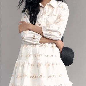 Bettina Eyelet tiered mini shirt dress by Maeve. Bee design